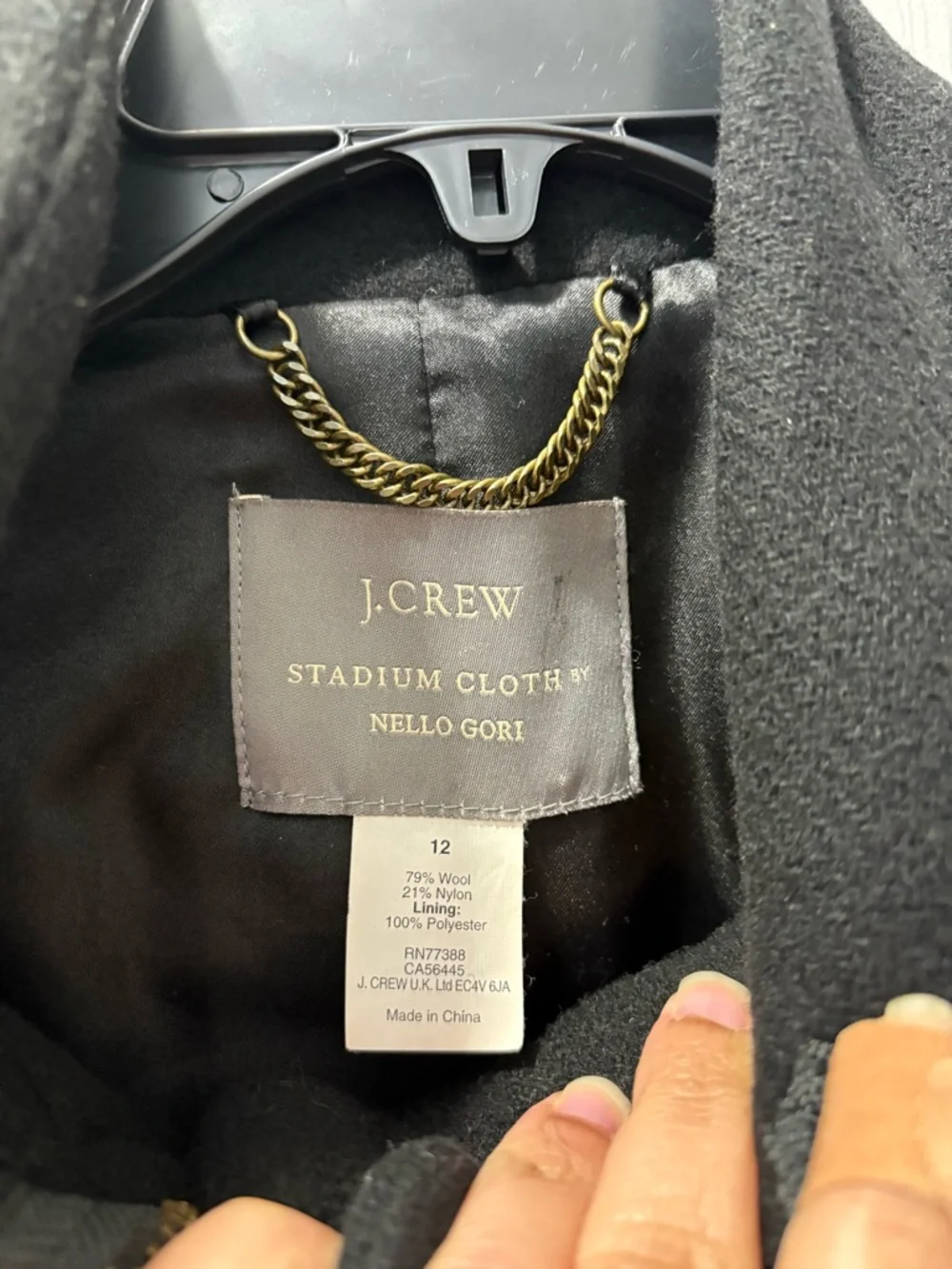 J. Crew Black Italian Wool Stadium Cloth Nello Gori Cocoon Coat Size 12